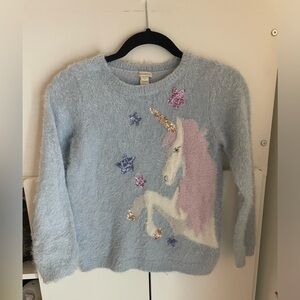 Girls MONSOON London Sequin unicorn fluffy jumper blue. Size 11-12